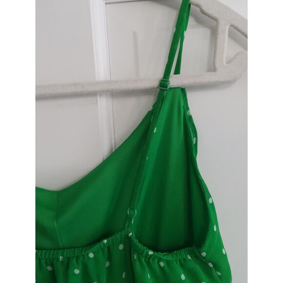 $Women's Green Coquette Cami Midi Dress Polka Dot Romantic ruffle Size M - Picture 5 of 7